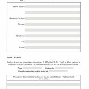 Registre de sécurité page 1 Informations sur l'établissement