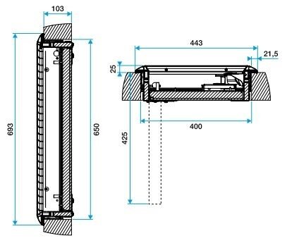 Encombrement volet OPTONE H avec grille